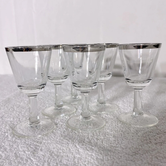 Vintage Silver Rim Footed French Crystal Shot Glasses 7 Cordial Glasses Aperitif - Picture 13 of 14
